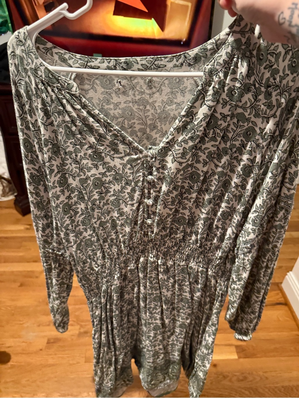 belk Green Floral Long Sleeve Smocked Waist Dress